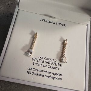 18k Gold Over Sterling Silver White Sapphire Earrings